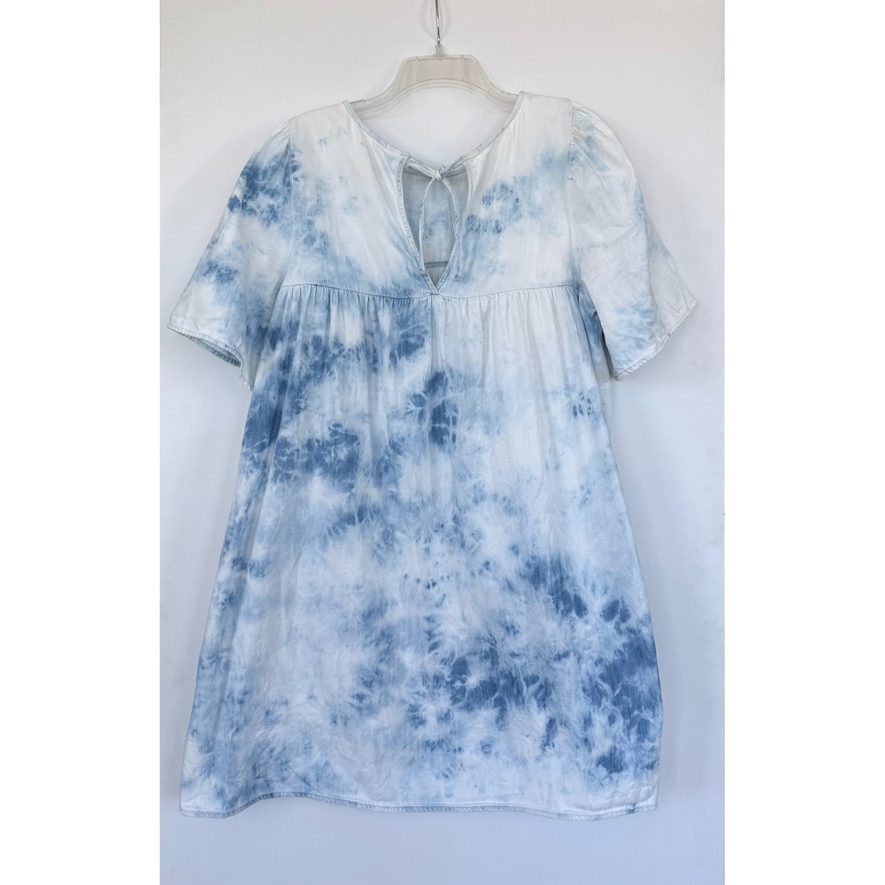 Old Navy Blue Tie Dye SS Swing Mini Babydoll Dress Women's L‎ Beachy Boho Whimsy